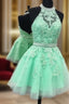 Green Lace Short Formal Prom Dresses, Green Homecoming Dresses