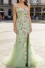 Green Mermaid Halter Corset Appliqued Long Prom Dress With Slit