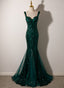 Green Mermaid Long Straps Sequins Long Formal Prom Dresses, Green Mermaid Formal Evening Dresses