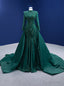 Green Mermaid Satin Long Sleeve Prom Dress Detachable Train