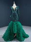 Green Mermaid Sequins Tulle Long Sleeve Crystal Prom Dress