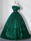 Green Off Shoulder Tulle Long Quinceanera Dresses