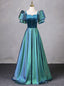 Green Puff Sleeve Square Neck Prom Dress