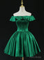 Green Satin Off the Shoulder Homecoming Dress