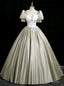 Green Satin Short Sleeve Appliques Quinceanera Dress