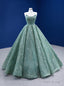 Green Sequins Appliques Strapless Prom Dress
