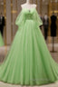Green Tulle Beading Off Shoulder Sparkle Formal Prom Dresses