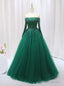 Green Tulle LOng Sleeve Beading Sequins Prom Dress