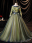 Green Tulle long Sleeve Embroidery Appliques Quinceanera Dress