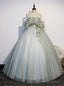 Green Tulle off the Shoulder Appliques Beading Quinceanera Dress