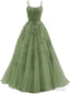 Green Tulle with Lace Applique Formal Gown, Green Evening Prom Dress
