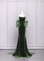 Green Velvet Straps Low Back Evening Dress, Green Velvet Prom Dress