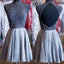 Grey beads sparkly high neck open back vintage elegant homecoming Formal Prom Dresses