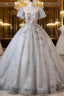 Grey Short Sleeves Tulle Ball Gown Formal Prom Dresses, Grey Ball Gown Sweet 16 Dresses