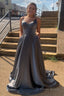 Grey Spaghetti Straps Backless Long Prom Dress with Pockets
