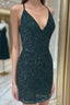 Halter Sequin Sheath Dark Green Homecoming Dresses