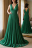 Halter V Neck Backless Emerald Green Satin Long Formal Prom Dress, Backless Emerald Green Formal Graduation Evening Dress
