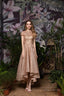 High neck Short Sleeve Champagne Sequined High Low Prom Dresses