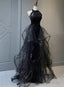 High Neckline Black Halter Shiny Tulle And Sequins Party Dress Black Tulle Prom Dress prom dresses shops