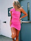 Hot Pink Fashion One Shoulder Bow Short Cute Homecoming Dresses Party Dresses Birthday Outfit