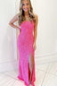 Hot Pink Sequins Mermaid Long Formal Prom Dresses