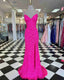Hot Pink Straps Formal Prom Dresses With Slit