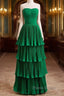 Hunter Green A-Line Chiffon Strapless Layers Long Formal Prom Dresses Formal Evening Dresses