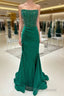 Hunter Green Mermaid Strapless Beaded Pleated Long Formal Prom Dresses