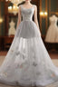 Illusion Tulle Short A-Line Gray Formal Prom Dresses,