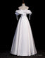 Impressive White Satin Off the Shoulder Beading Prom Dress