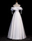 Impressive White Satin Off the Shoulder Beading Prom Dress