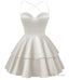 Ivory Satin Homecoming Dress Sweetheart Neck Tiered Short Graduation Dresses
