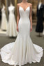Ivory Satin Spaghetti Straps Open Back Sweet Train Wedding Dresses, Formal Prom Dresses
