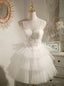 Ivory Tulle Spaghetti Straps Sequins Appliques Homecoming Dress