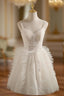 Ivory V Neck Tulle Lace Short Formal Prom Dresses Lace Cocktail Dresses