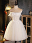 Ivory White Tulle Strapless Pearls Homecoming Dress