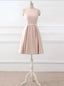 Knee Length Satin Lace Back See Through Short Cocktail Dresses