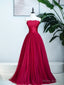 Burgundy Strapless Tulle Prom Dress, Burgundy Long Formal Dress