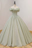 Green Ball Gown, A-Line Off the Shoulder Evening Gown with Beaded