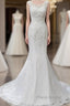 Lace Round Neck Sleeveless Trumpet Wedding Dresses