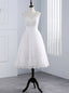 Lace Short V-Neck Appliques Tea Length Wedding Dress