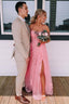 Lace Up Back Pink A-Line Empire-Waist Lace Appliques Long Formal Prom Dresses