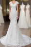 Lace V-Neck Cap Sleeve Trumpet Wedding Dresses