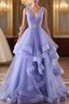 Lavender Tulle V-Neckline Layers Long Sweet 16 Dresses, Light Purple Formal Prom Dresses Party Dresses