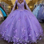 3D Flowers Tulle Sweetheart Ball Gown Quinceanera Dresses Purple With Cape