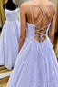 Lavender Spaghetti Strap Sparkly Formal Prom Dresses Long, Shiny Long Evening Dresses