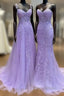 Leaf Lace Long Violet Purple Formal Prom Dresses Corset Bodice