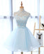 Light Blue Applique Short Prom Dress, Blue Homecoming Dress