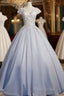 Light Blue Cap Sleeves Lace Top Ball Gown Sweet 16 Gown, Light Blue Formal Prom Dresses Formal Dresses