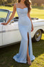 Light Blue Sparkly Mermaid Prom Dress with Slit